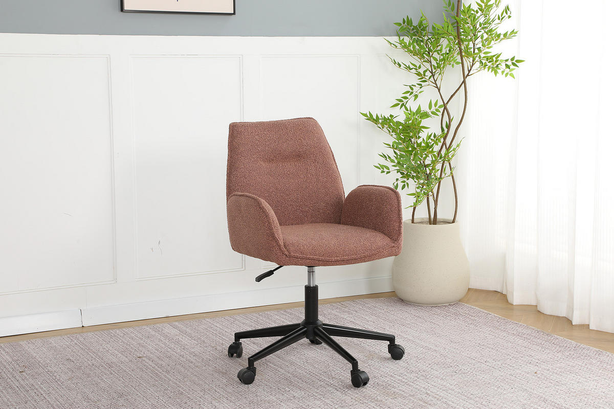 BÜRODREHSTUHL - Bouclé / Eisen - Rostfarben/Schwarz, Textil/Metall (57/81/62cm) - home24