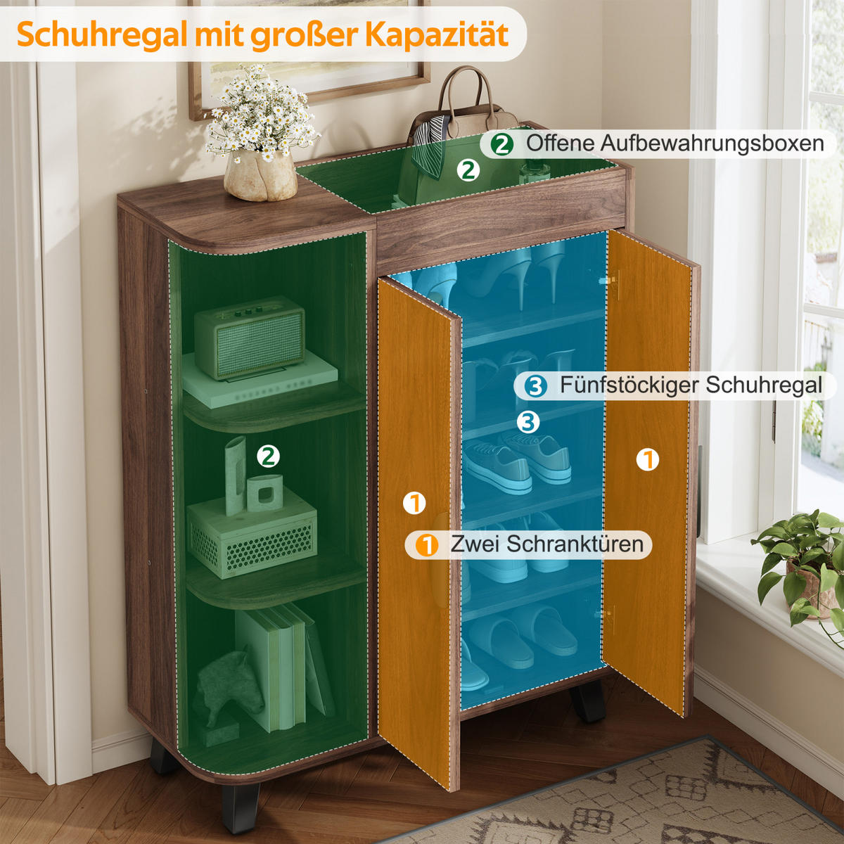 SCHUHSCHRANK Braun in Holzoptik mit offenen Fächern für Flur - Braun, Holz (80/99/32cm) - PARAFTA HOME