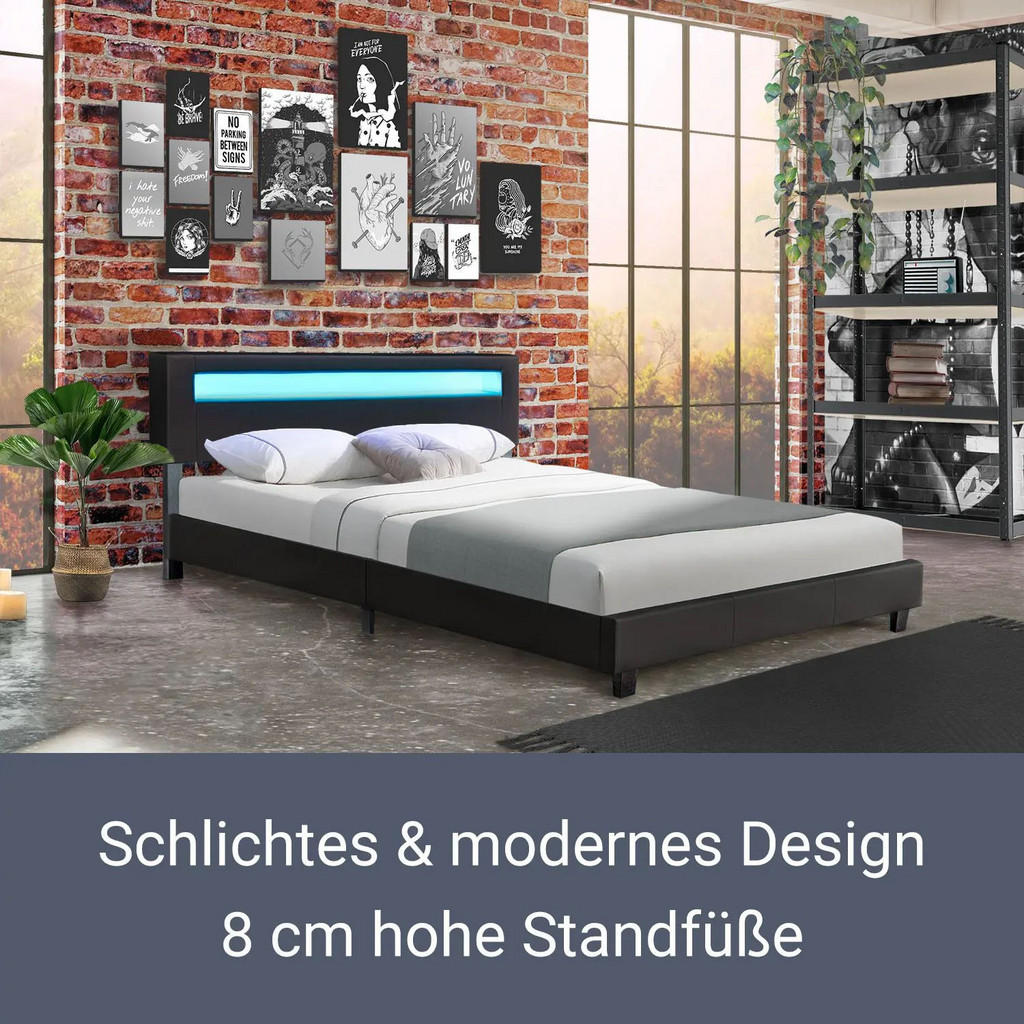 Thumbnail - Juskys Polsterbett, Schwarz, Textil, 180x200 cm, Schlafzimmer, Betten, Polsterbetten