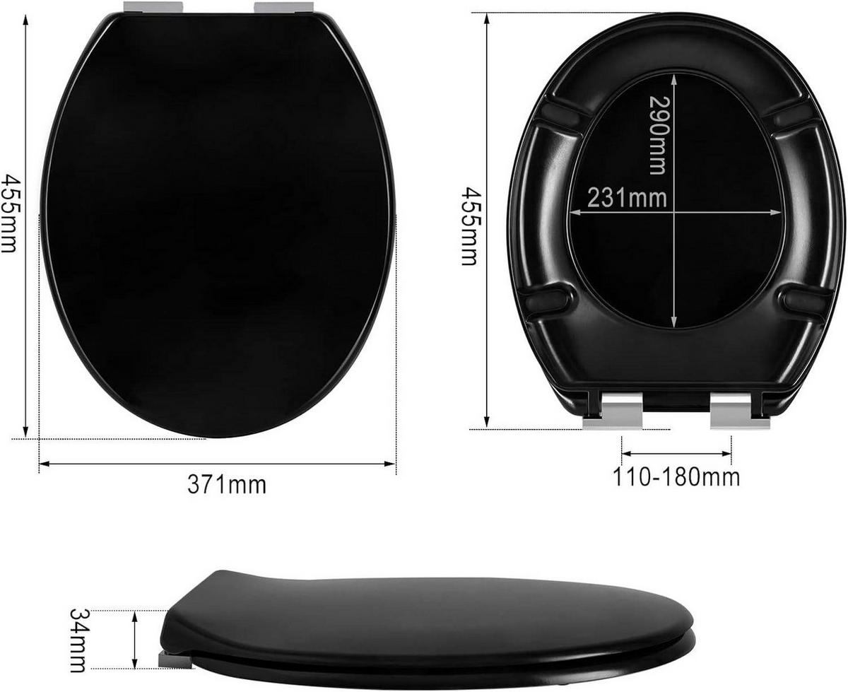 WC SITZ mit Absenkautomatik, Antibakteriell Oval, Duroplast - Schwarz, Kunststoff (37/2.51/45cm) - Woltu