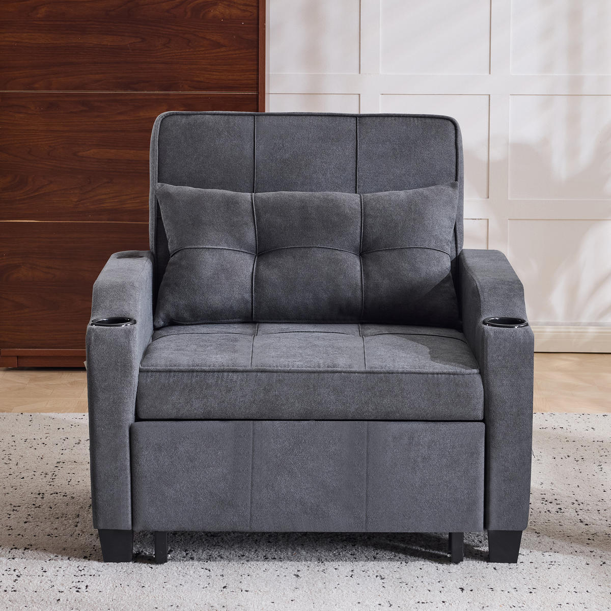 RELAXSESSEL 87/74/84 cm Dunkelgrau mit Getränkehaltern und USB Anschluss - Dunkelgrau, Textil (74/84/87cm) - Oxeza