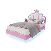 KINDERBETT 90/190 cm Rosa,LED-Kinderbett mit Verstellbarem Kopfteil,PU-Polsterbett - Rosa, Holz/Textil (90/190cm) - PARAFTA HOME