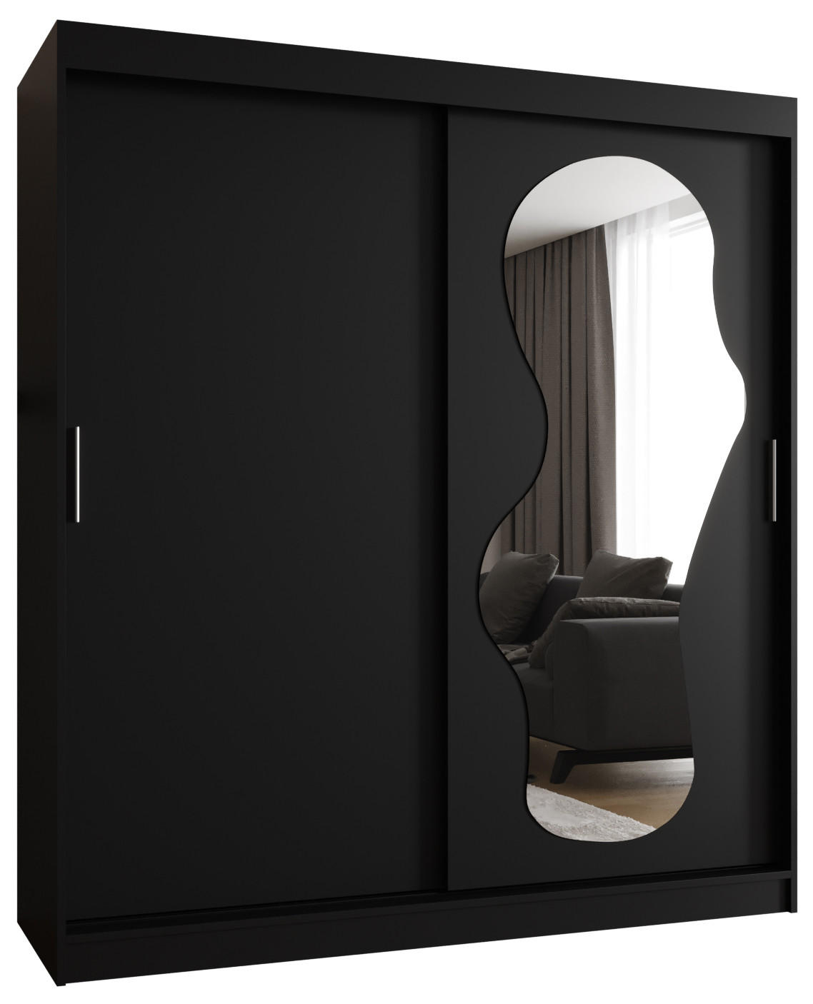 SCHWEBETÜRENSCHRANK 200/180/62 2-türig - Silberfarben/Schwarz, Holz (180/200/62cm) - MÖBEL KRYSPOL
