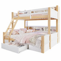 ETAGENBETT mit LED und Stauraum 90x200/140x200 cm Weiß/Natur - Wildeiche, Holz (140/200cm) - Meubliv
