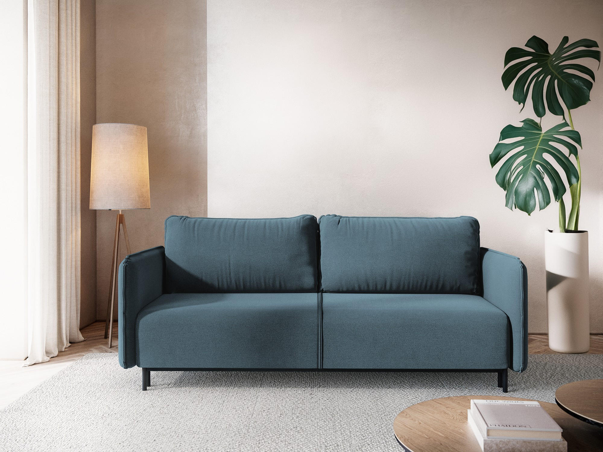 3-SITZER SOFA mit Schlaffunktion Strukturstoff Stoff Blau - Blau/Blaugrau, Holz/Textil (226/90/92cm) - Makamii