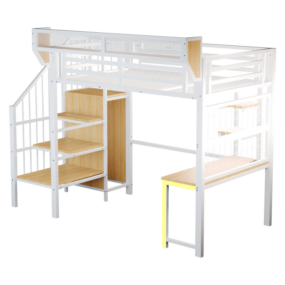 HOCHBETT 90/200 cm DE-01538, in Weiß, mit Schreibtisch, LED-Beleuchtung und Steckdose - Weiß, Metall (90/200cm) - ComfortXL