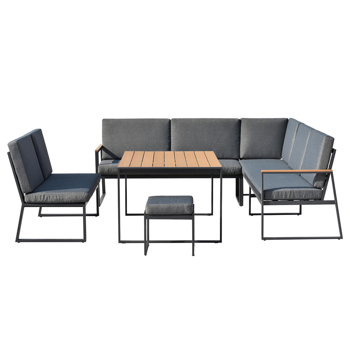 LOUNGEGRUPPE - 5-teilig - Stahl / Webstoff - Grau - Grau, Kunststoff/Textil - home24