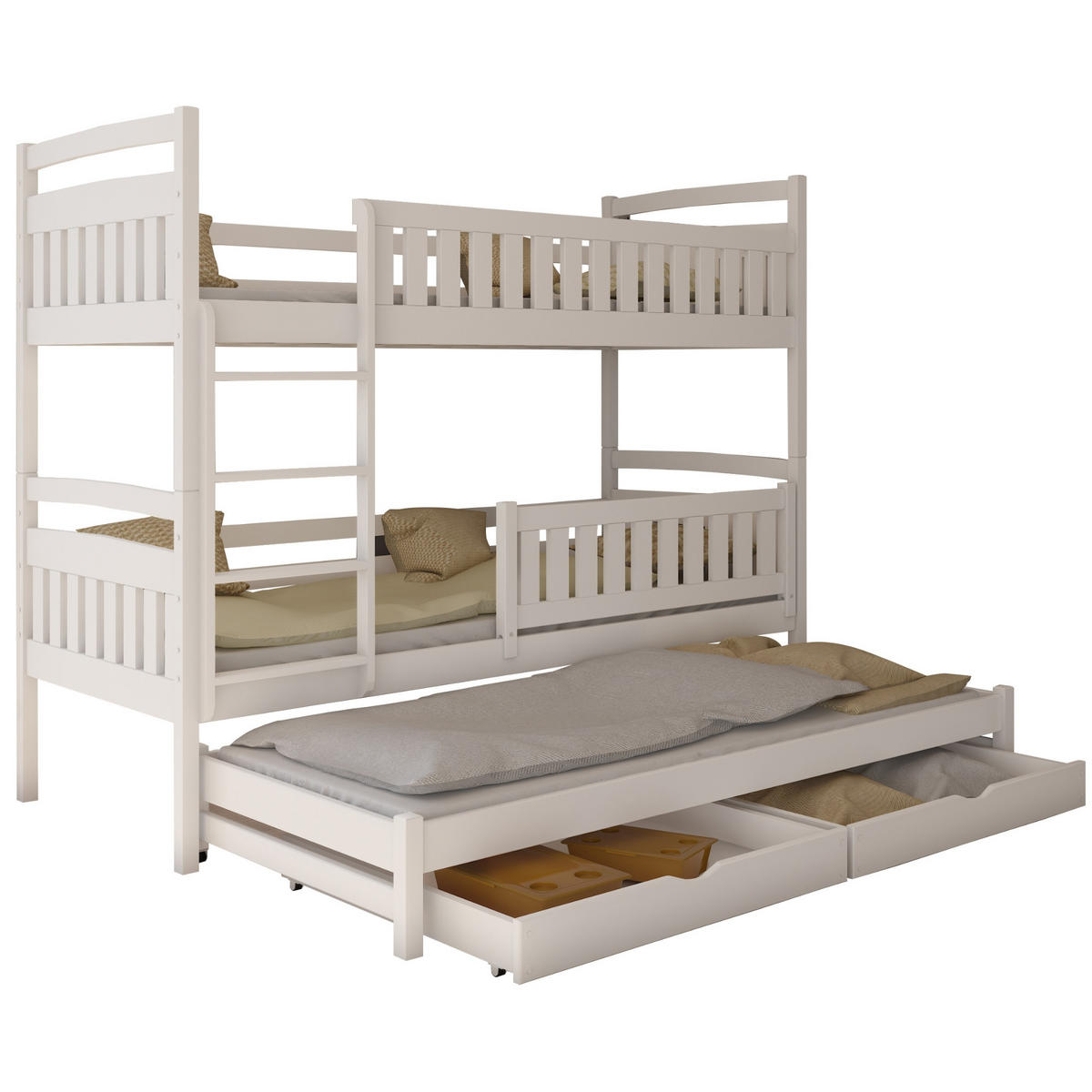 ETAGENBETT 90x200 cm mit Ausziehbett & zwei Schubladen in weiss - Weiß, Holz (90/200cm) - Kids Collective