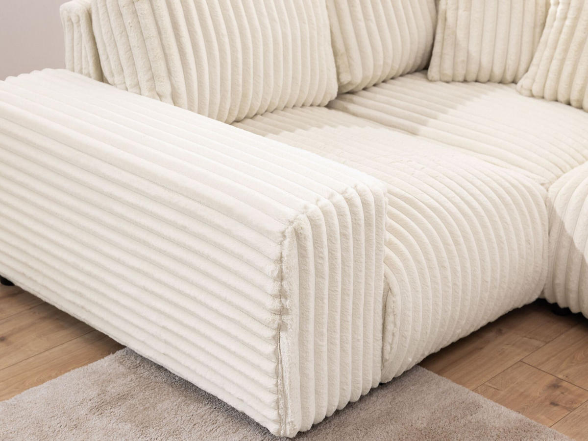 WOHNLANDSCHAFT Mollis Hellbeige Plüschcord im XXL-Format - Ottomane Links - Beige/Schwarz, Holz/Kunststoff (316/77/194cm) - S-Style Möbel