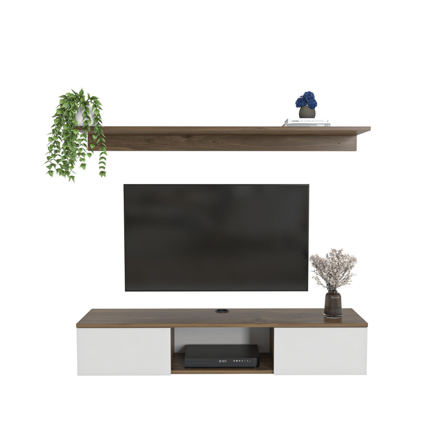 TV-ELEMENT Elia Walnussbraun Weiß - Alteiche/Weiß, Holzwerkstoff (140/25.6/32cm) - Decorotika