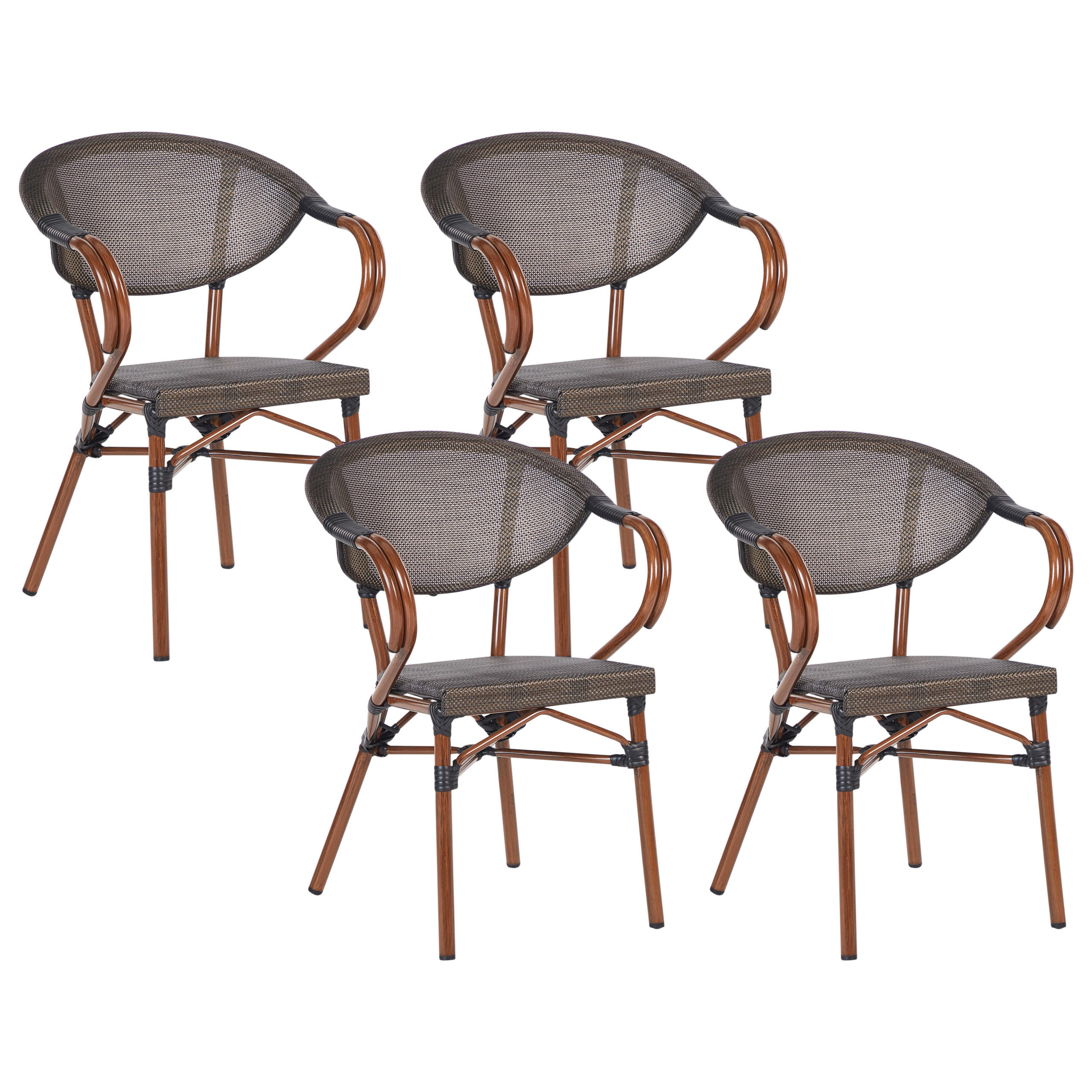 GARTENSTUHL 4er Set Grau Caspri II - Dunkelbraun/Grau, Metall (57/80/55cm) - Beliani