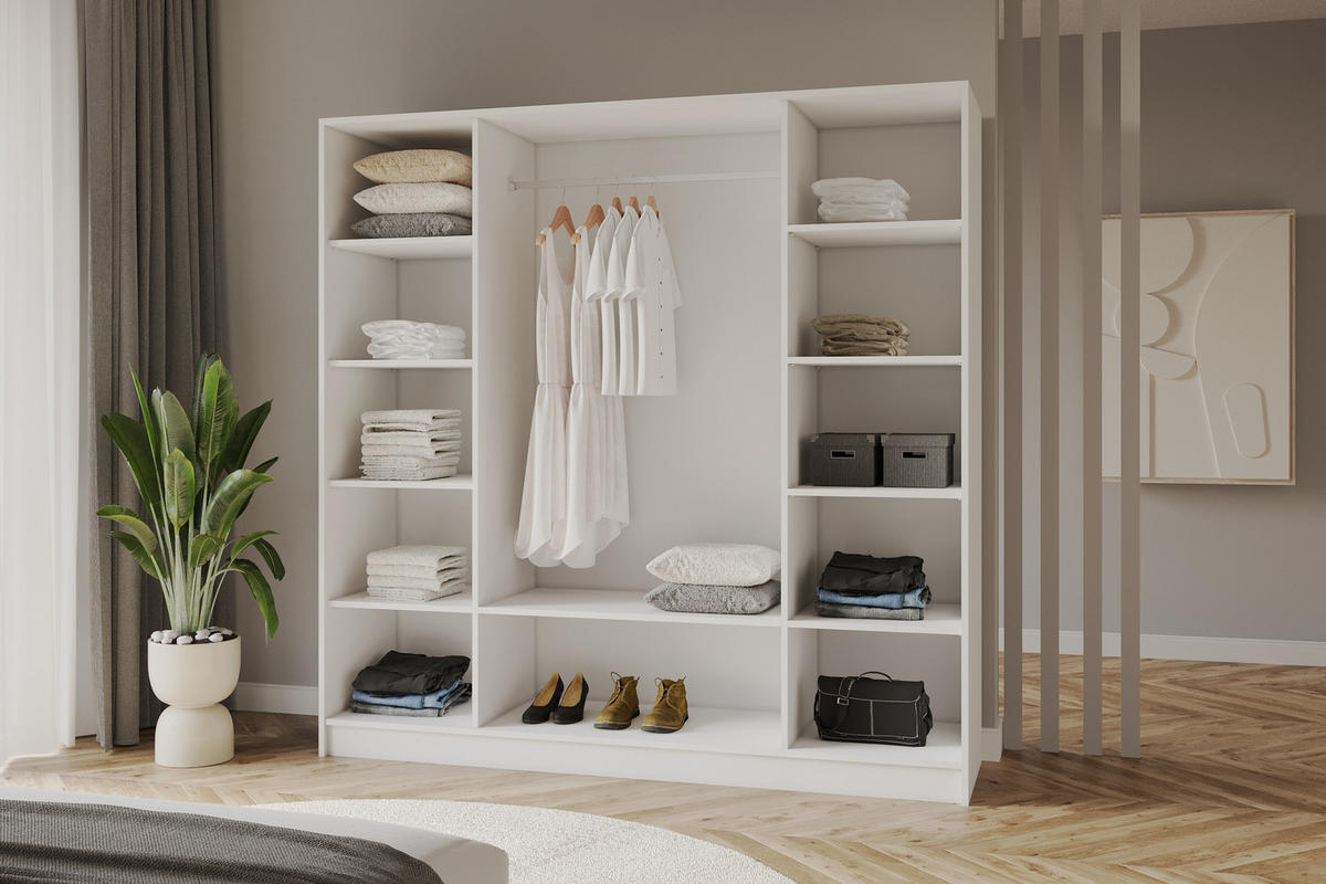 KLEIDERSCHRANK - LUSSO - 200 - Weiß - Schwarz/Weiß, Holzwerkstoff (200/200/51cm) - ALTDECOR