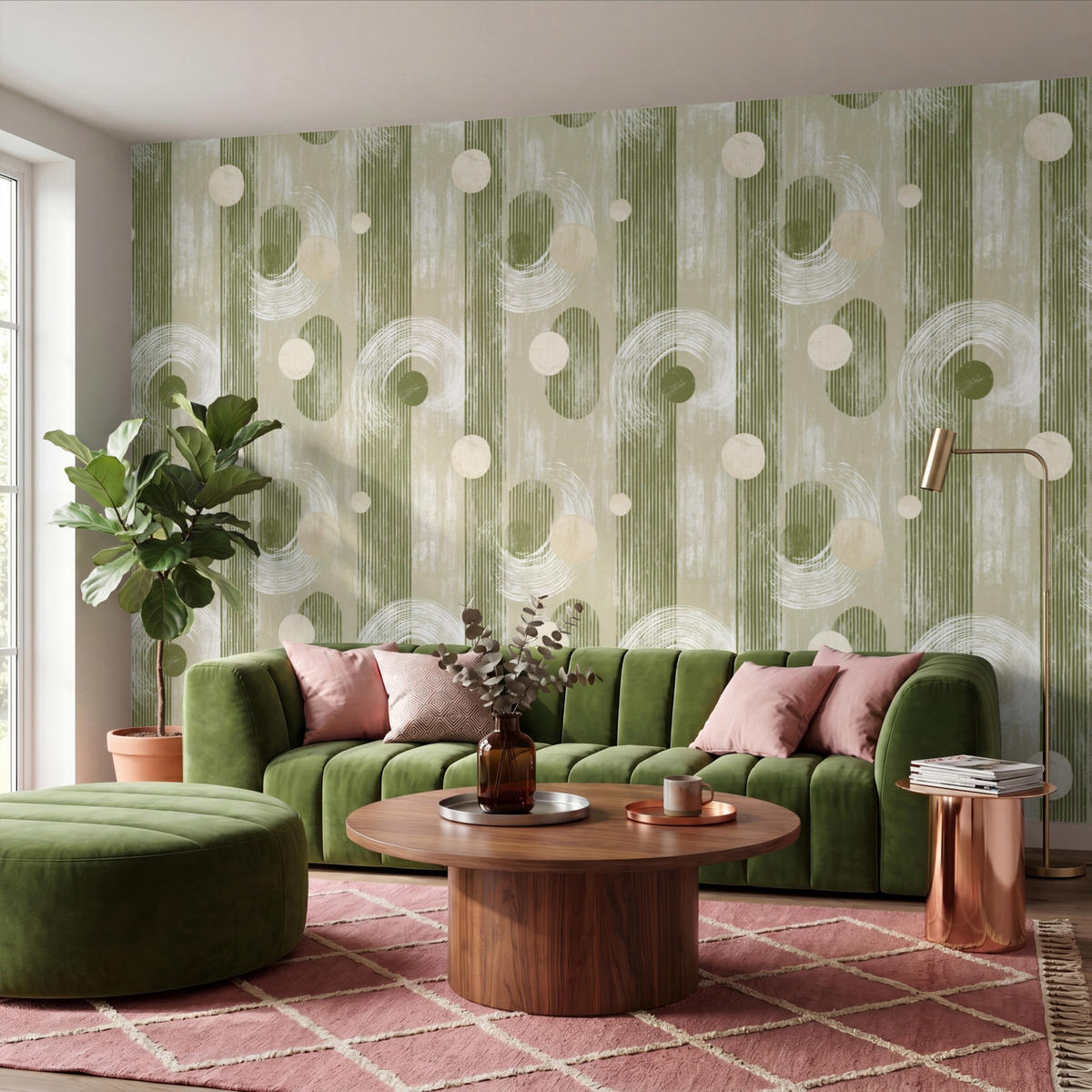 TAPETE - Künstlerisch - Modern - Grün - 400x260 cm - Olivgrün, Papier (400/260cm) - OnlyWow