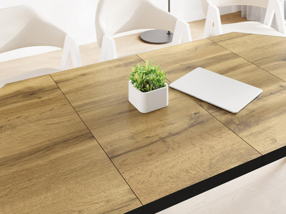 ESSTISCH Diamond Black achteckiger ausziehbarer, Wotan Eiche 100-200/100/76 cm - Eiche Wotan/Schwarz, Holz/Holzwerkstoff (100/200/77cm) - WFL GROUP