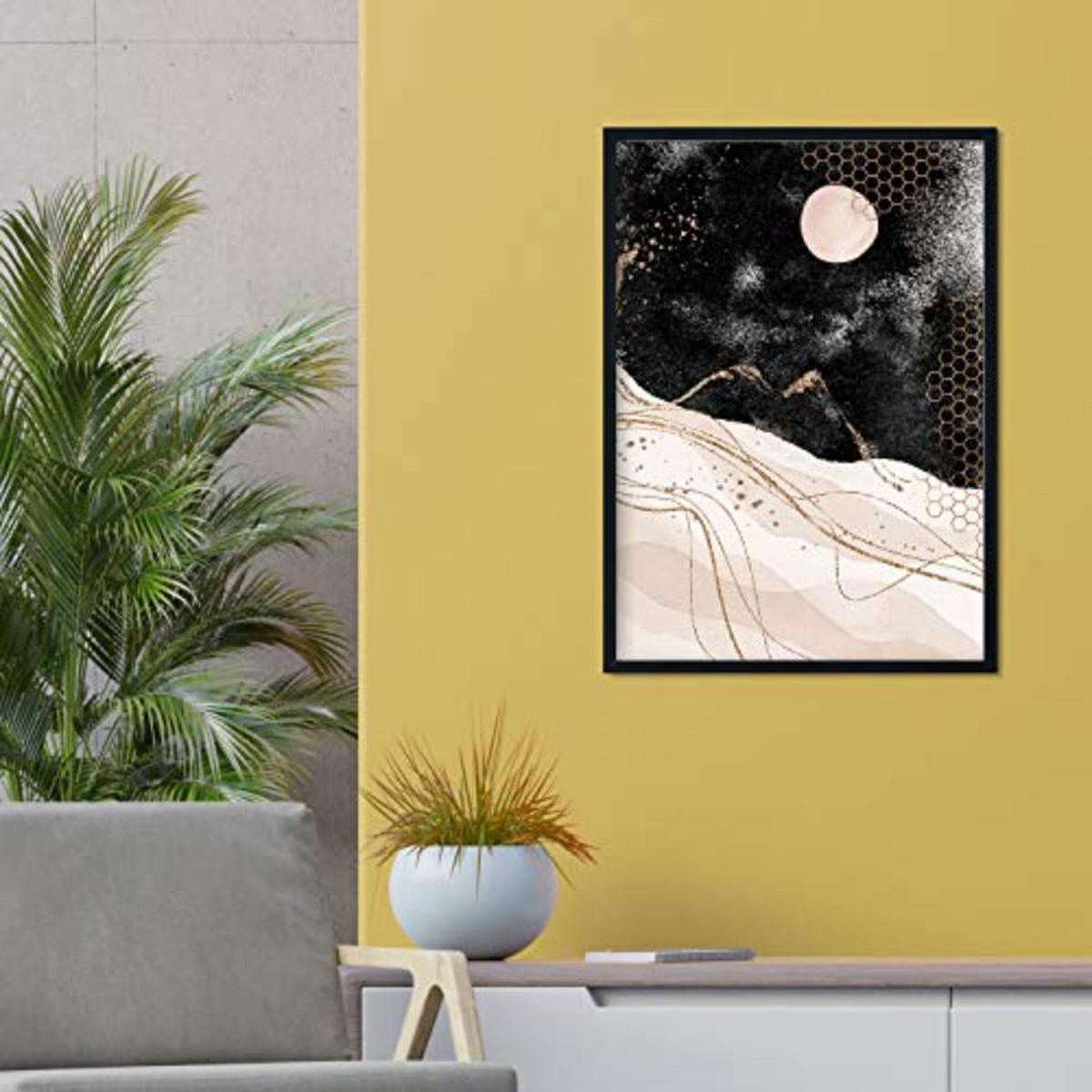 POSTER Set mit 4 Abstrakte Formen und Figuren Braun A3 Schwarzer Rahmen - Schwarz, Papier (29.7/3cm) - Nacnic