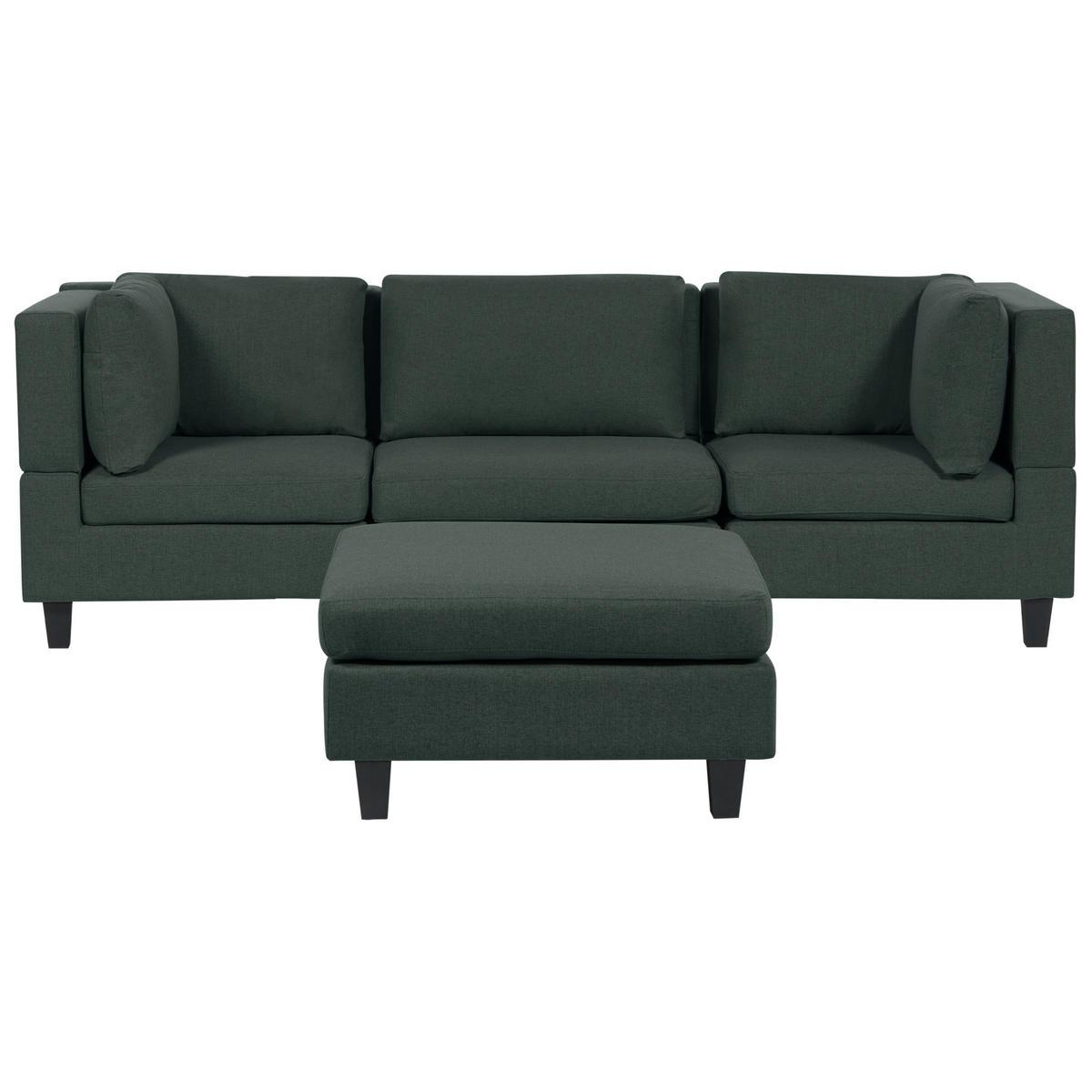 3-SITZER-SOFA Leinenoptik dunkelgrün mit Ottomane Unstad - Schwarz/Grün, Textil (228/72/76cm) - Beliani