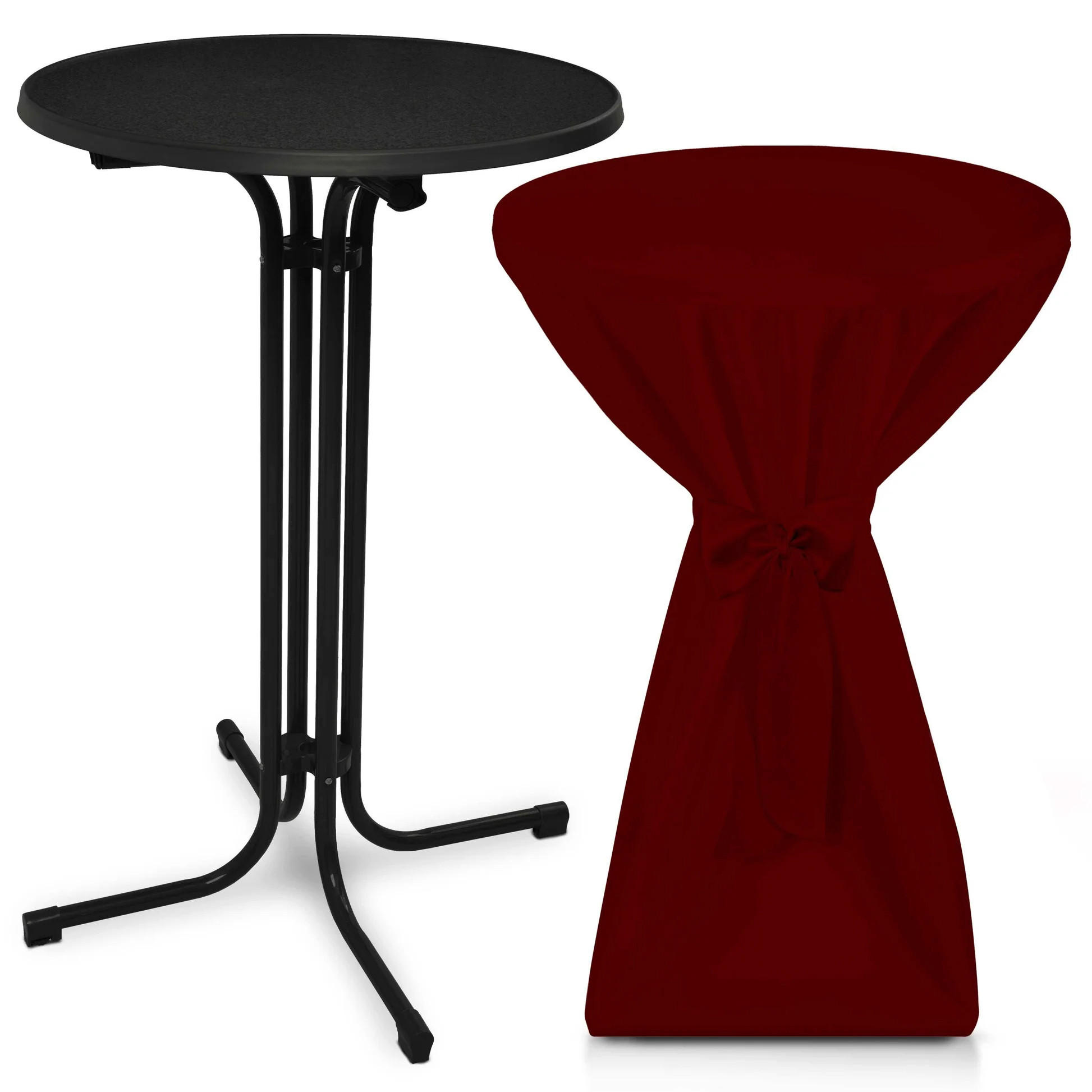 STEHTISCH Bellini Ø 60cm Schwarz mit Premium Stehtischhusse Ø 60cm Bordeaux - Bordeaux/Weinrot, Textil/Metall (60/60/110cm) - Beautissu 