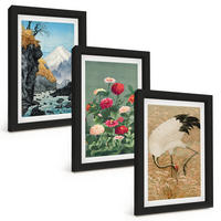 BILDER SET 3er Set - 20x30 cm Schwarzer Rahmen - Berglandschaft, Fluss, Blumen, Kraniche - Schwarz, Kunststoff (20/30cm) - TULUP
