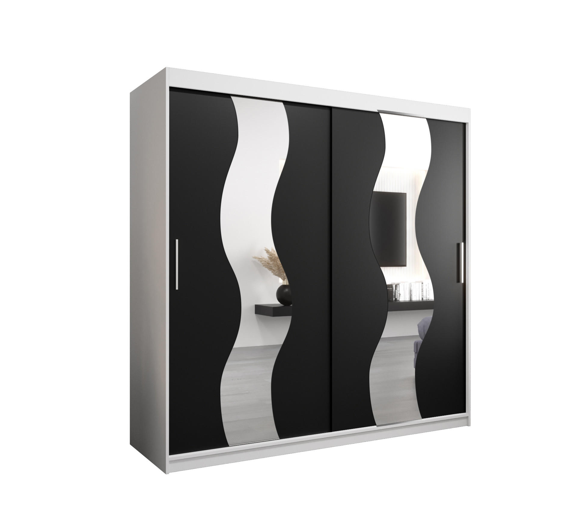 Abiks Möbel Schwebetürenschrank Weiß, Schwarz 200x200x62 cm