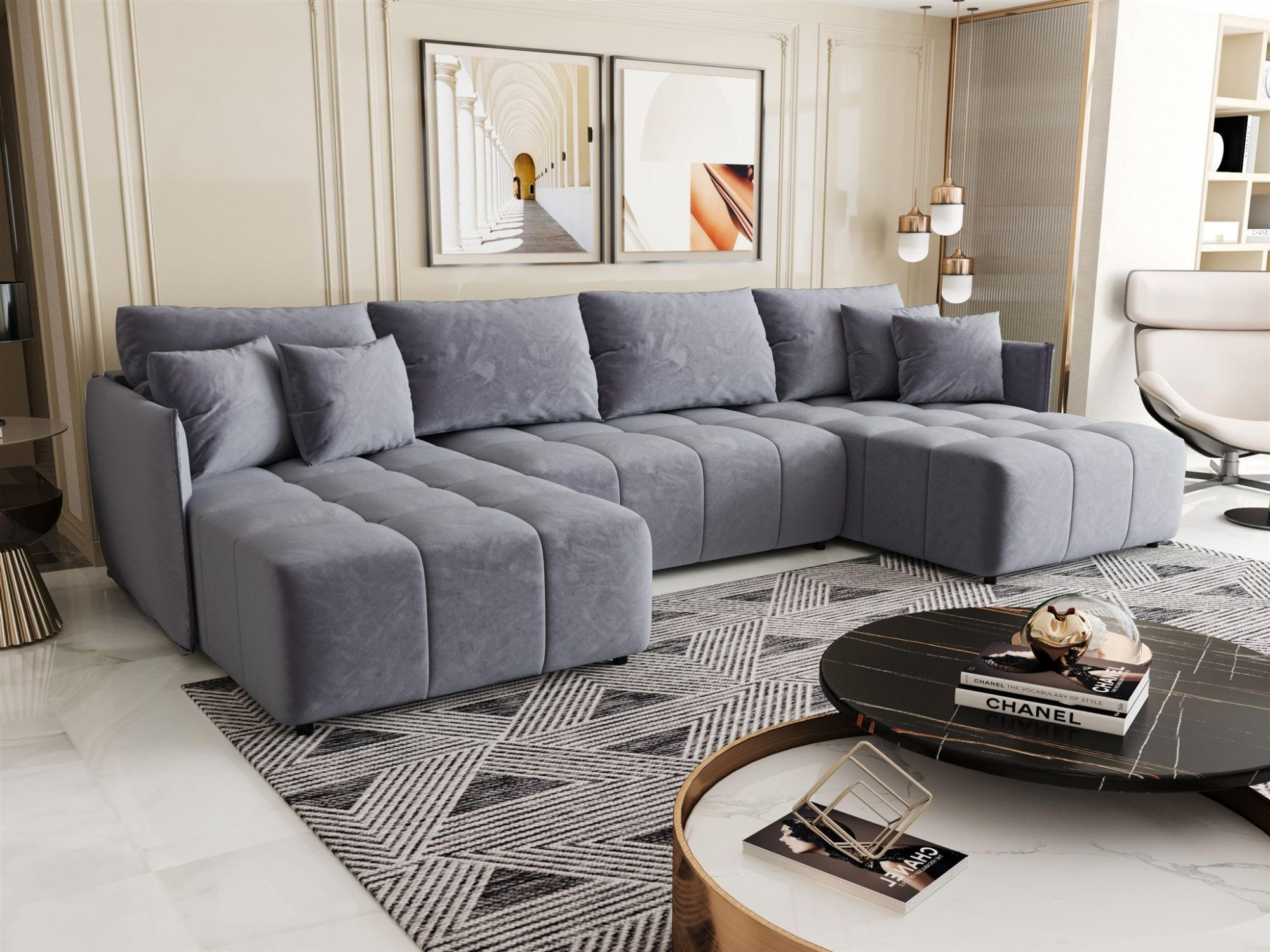 WOHNLANDSCHAFT Treviso - Hellblau, Holzwerkstoff/Textil (342/88/185cm) - Fun Möbel