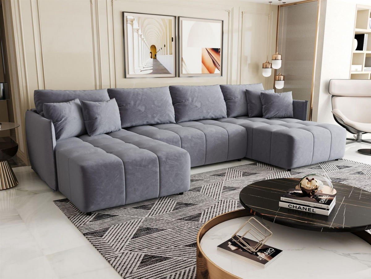 WOHNLANDSCHAFT Treviso - Hellblau, Holzwerkstoff/Textil (342/88/185cm) - Fun Möbel