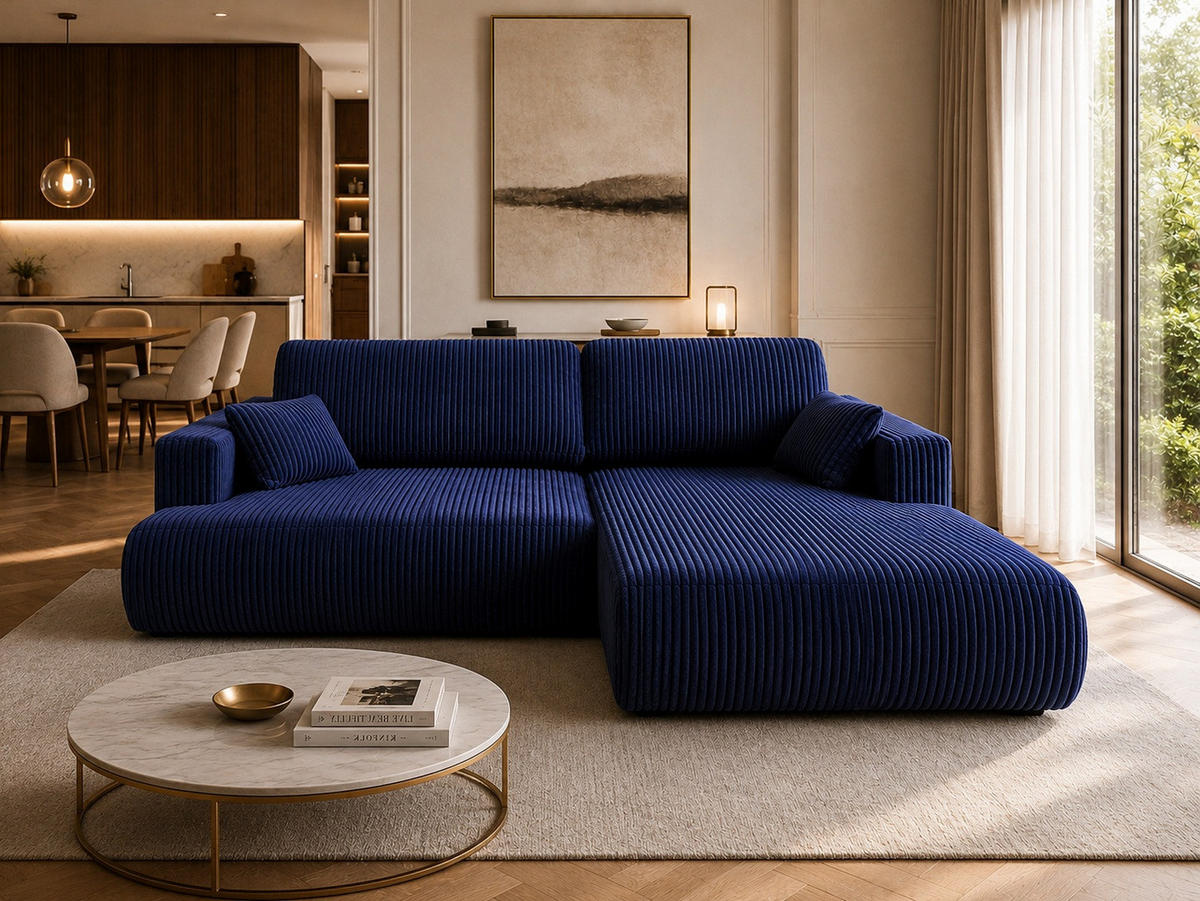 ECKSOFA Luna L rechts Dunkelblau aus Cord - Dunkelblau, Textil (271/195cm) - KS Home Concept