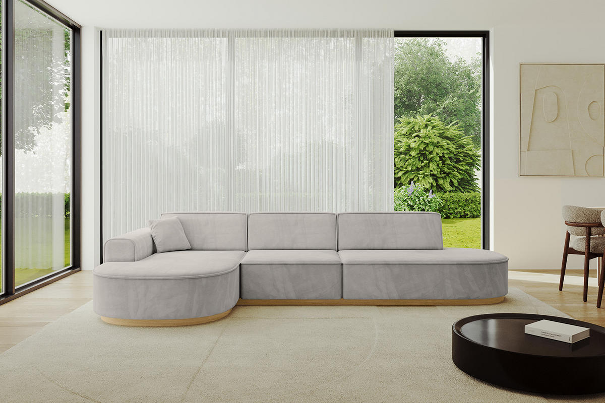 ECKSOFA Ottomane Links MARI-L2-v2 - 328x171x83 cm Hellbraun Velours - Hellbraun, Holzwerkstoff/Textil (328/171cm) - ALTDECOR