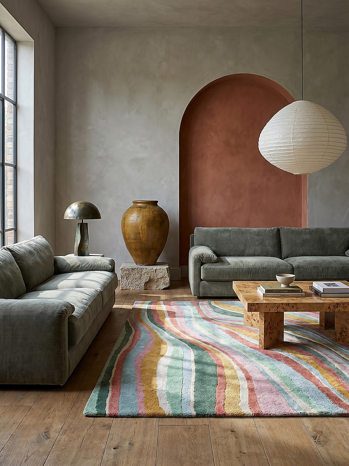 WOLLTEPPICH Wellen Muster, Abstrakt, Wohnzimmer Multicolor-Grün Rechteckig 200x290 - Multicolor, Textil (290/200cm) - KADIMA DESIGN