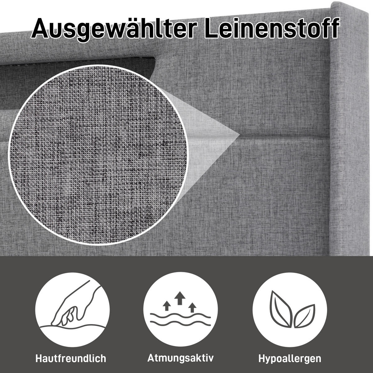 POLSTERBETT 160/200 cm aus Leinen mit LED-Beleuchtung USB-C und Stauraum Grau - Grau, Textil (160/200cm) - Modenvie