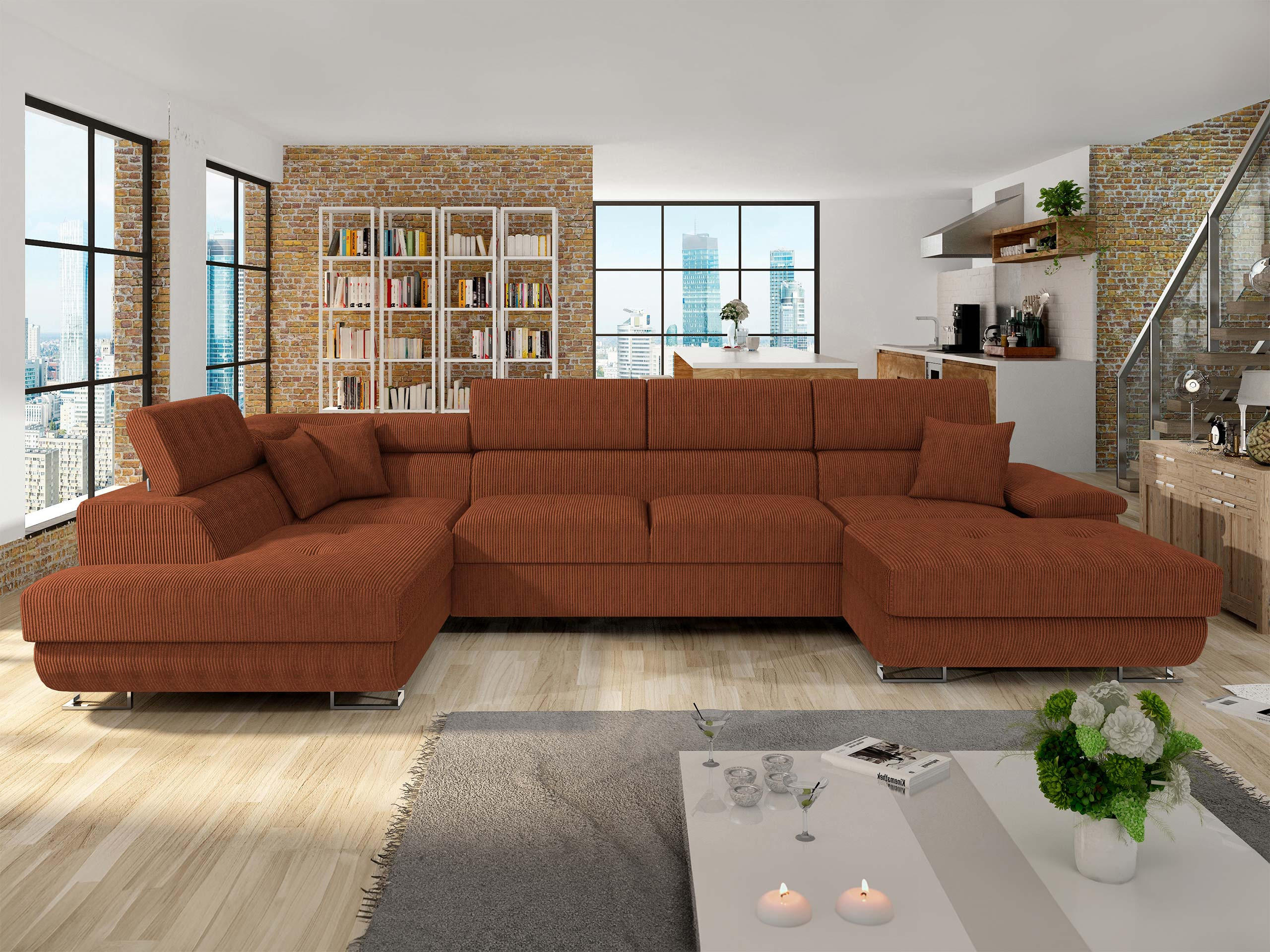 WOHNLANDSCHAFT Cotere Bis Cord, Seite: Links - Braun, Holz (345/91/202cm) - MIRJAN24