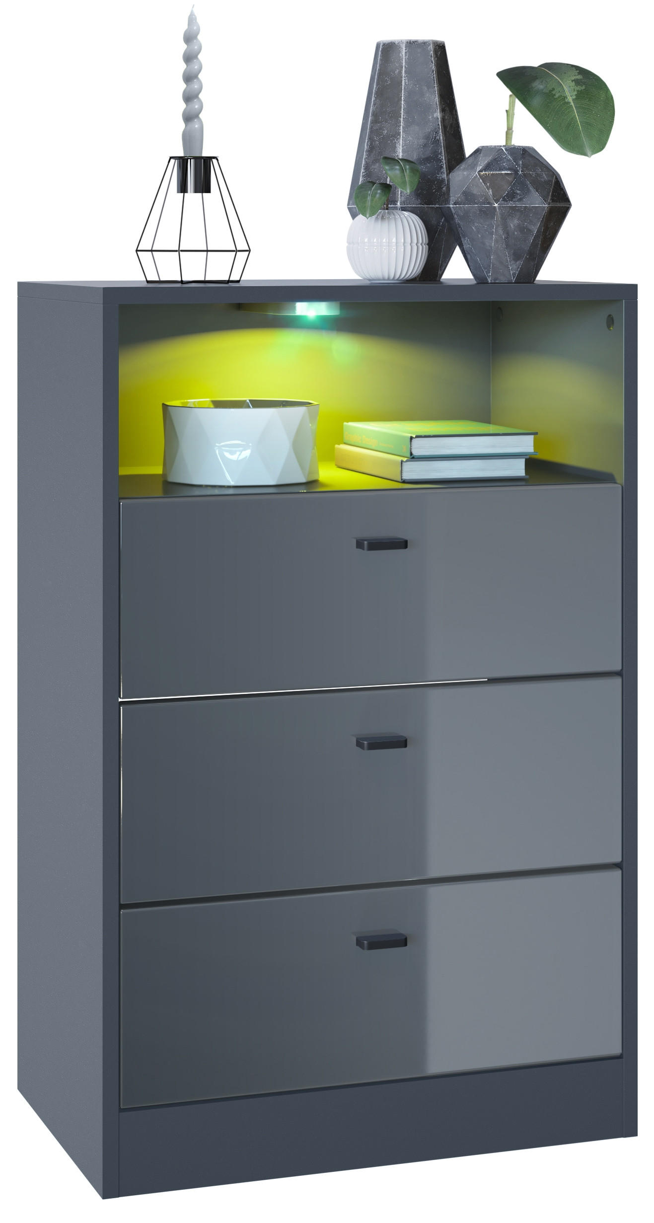 KOMMODE Pino Fronten in Grau Hochglanz - Grau, Holzwerkstoff (56/86.5/36cm) - Vladon
