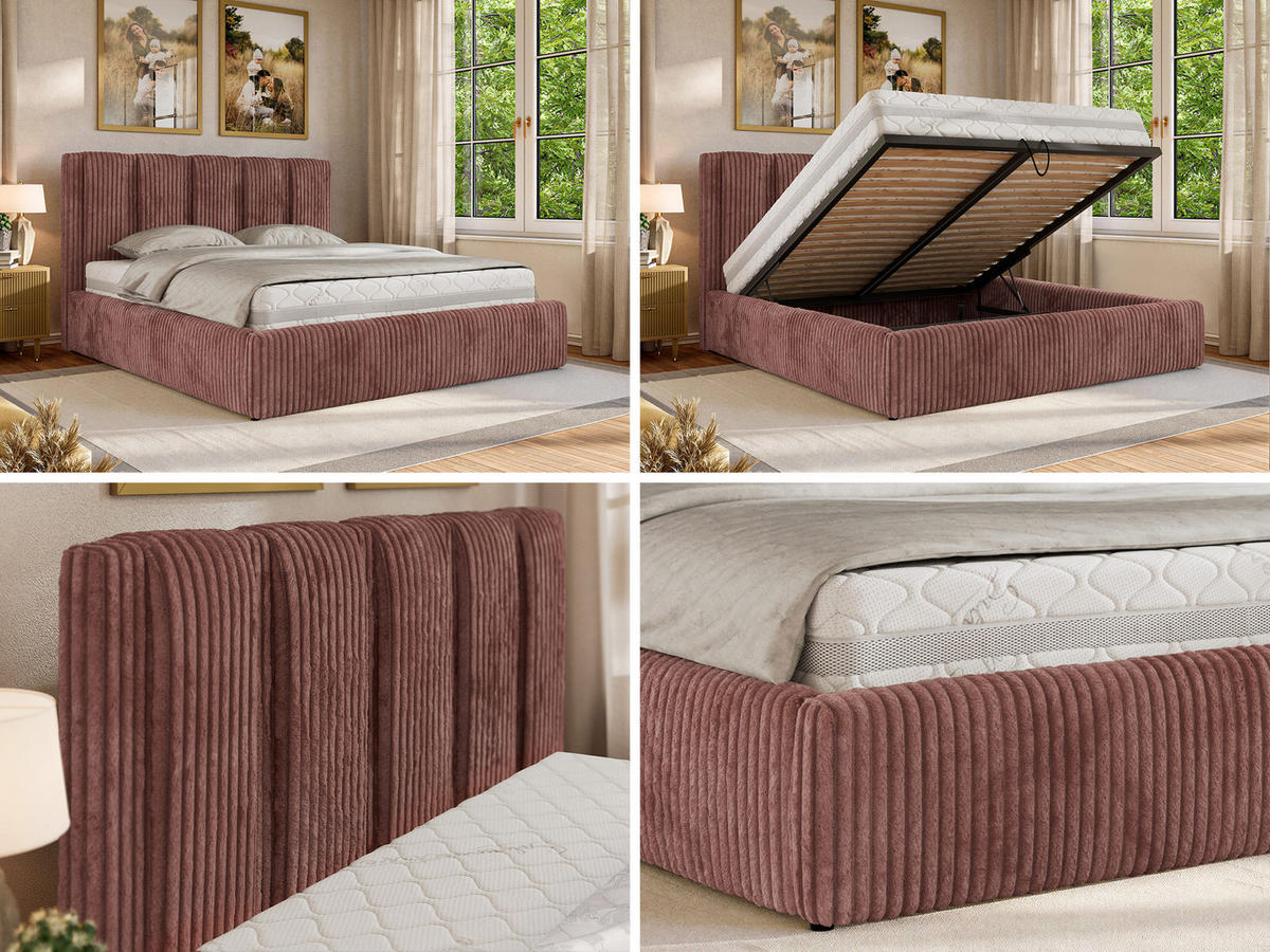 POLSTERBETT SAVINO CLASSIC 140/200 - Rosa Cord - Multipocket-Matratze - Rosa, Textil (140/200cm) - MKS