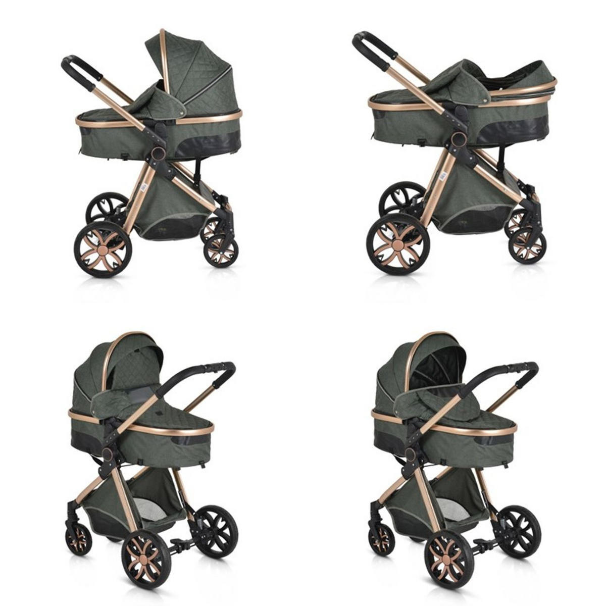 KINDERWAGEN Alma grün Sportsitz Tragetasche umbaubar Wickeltasche Sitz umkehrbar - Grün, Metall (90/60/120cm) - Moni