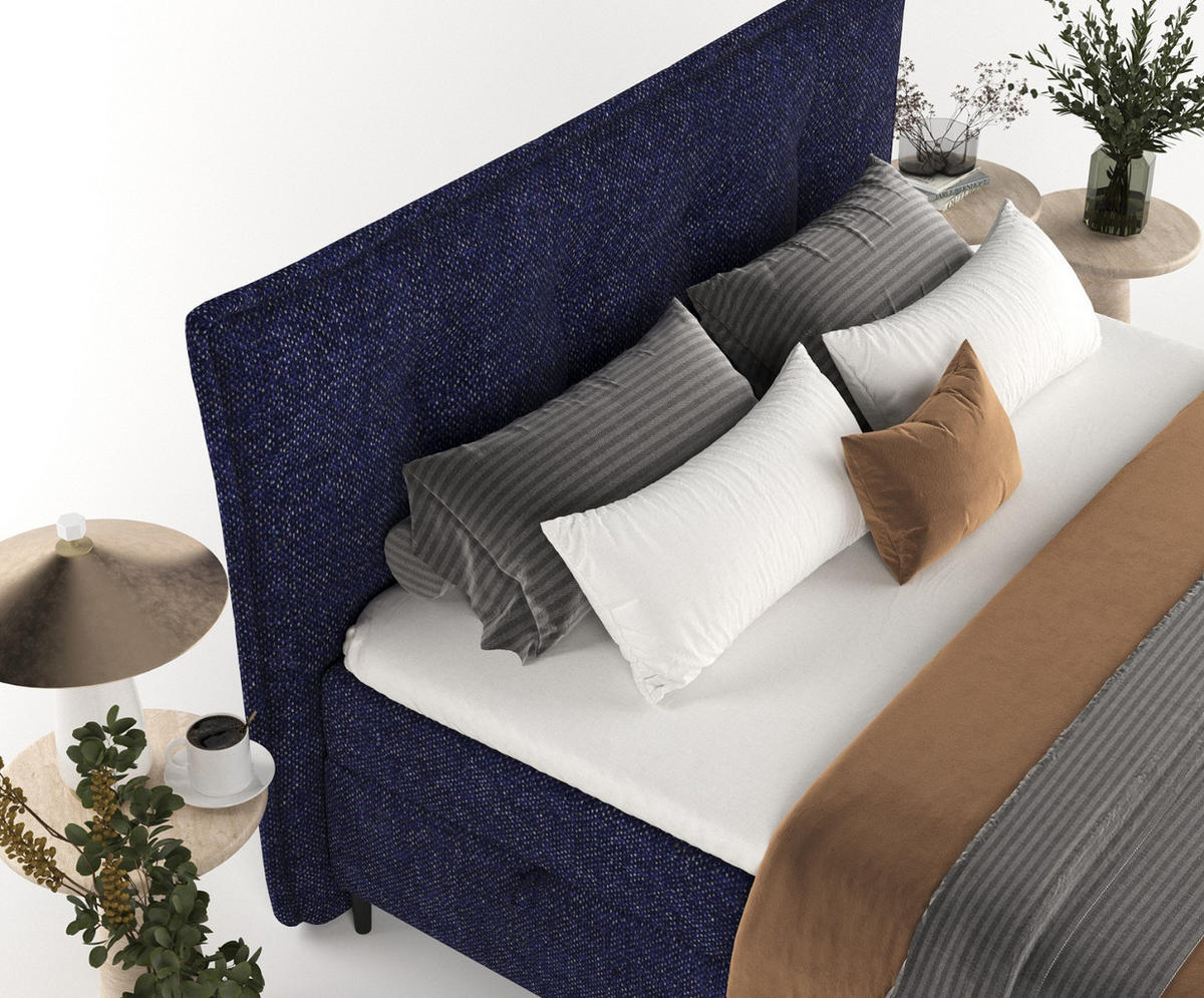 BOXBETT Las Palmas 140/200 cm Marineblau im Alta Stoff - Schwarz/Dunkelblau, Holz/Holzwerkstoff (140/200cm) - AltaBeds