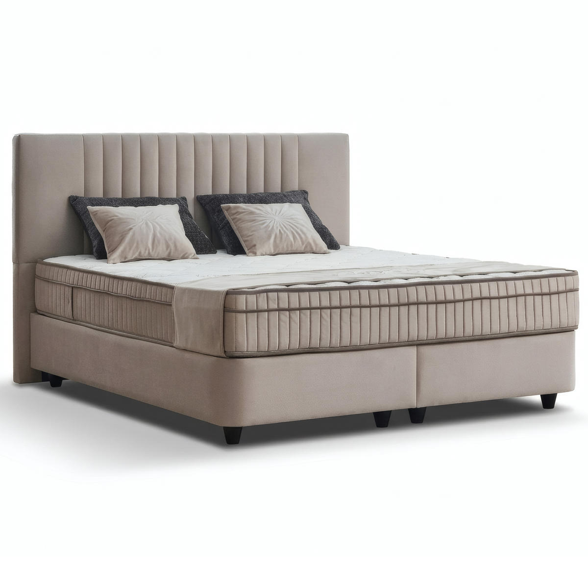BOXSPRINGBETT MIT BETTKASTEN CARL 140/200 cm, Beige, Bettkasten, Matratze, Topper integriert, H3 mittel 7-Zonen Matratze - Beige/Schwarz, Holz/Kunststoff (140/200cm) - Consilio Concept
