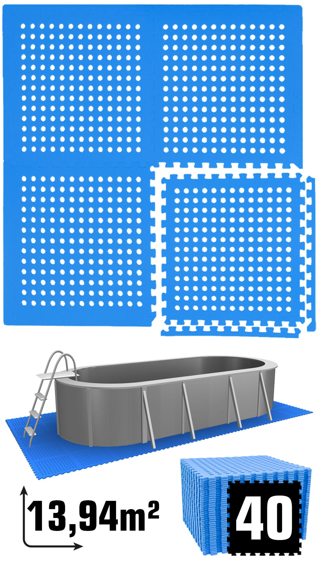 POOLMATTEN 13,9m² 40 EVA Matten 62 cm Blau - Blau, Kunststoff (62/62cm) - eyepower