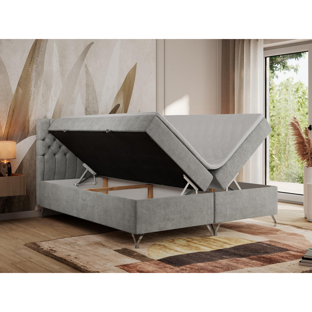 Thumbnail - MKS Boxbett, Hellgrau, Textil, 2-Sitzer, H3, 7-Zonen, Rechteckig, 180x200 cm, Schlafzimmer, Betten, Boxspringbetten