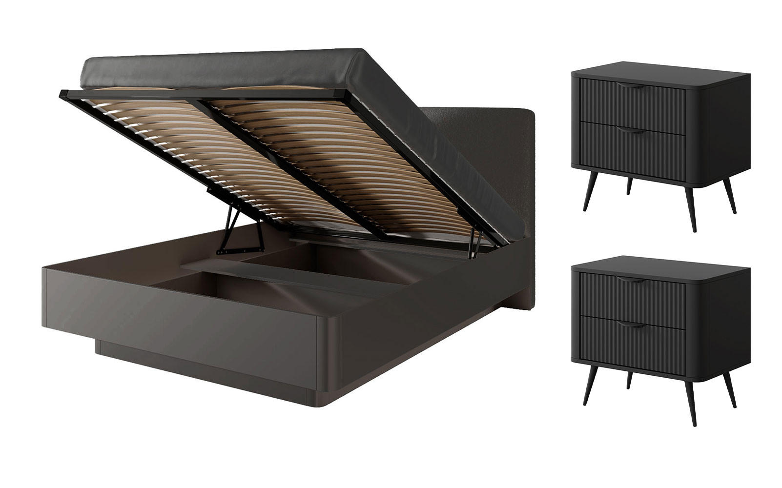SCHLAFZIMMER-SET Lante schwarz 3-teilig mit Metall-Lattenrahmen - Schwarz, Holz/Metall (160/200cm) - Feldmann-Wohnen