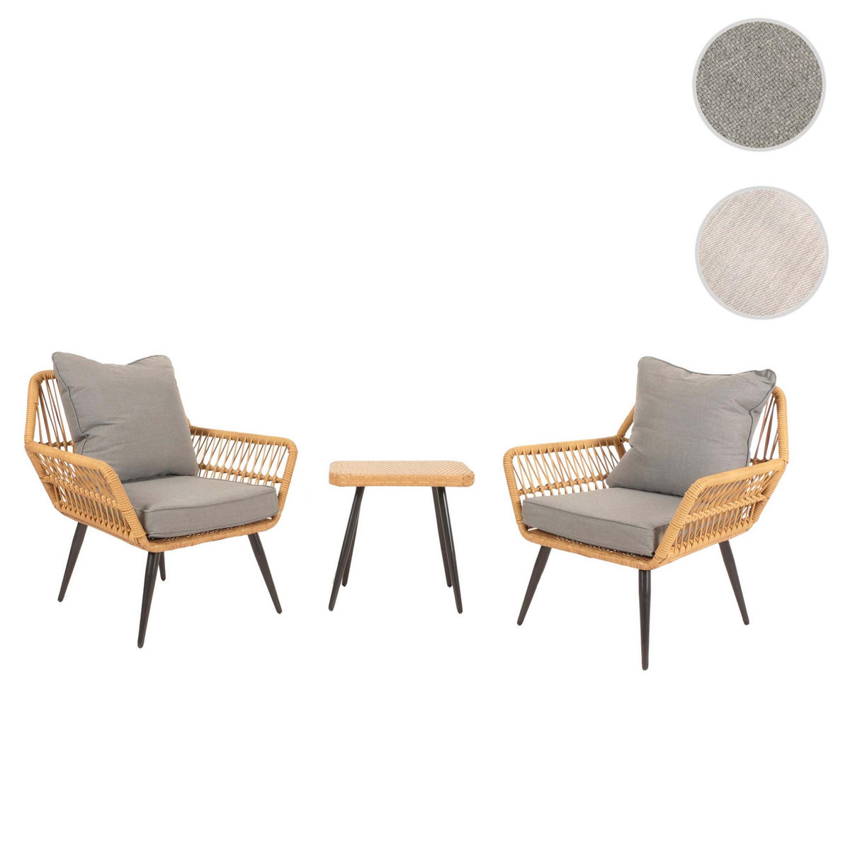 GARTEN-GARNITUR aus Poly-Rattan HxBxT 78x64x72cm Sitzhöhe 41cm Hellgrau - Hellgrau, Kunststoff - PROREGAL