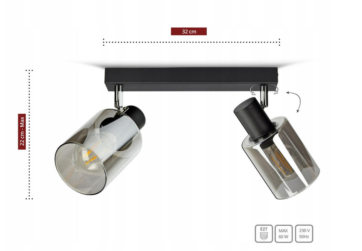 DECKENLEUCHTE TUBE - Transparent/Schwarz, Glas/Metall (9/32/22cm) - kiki design