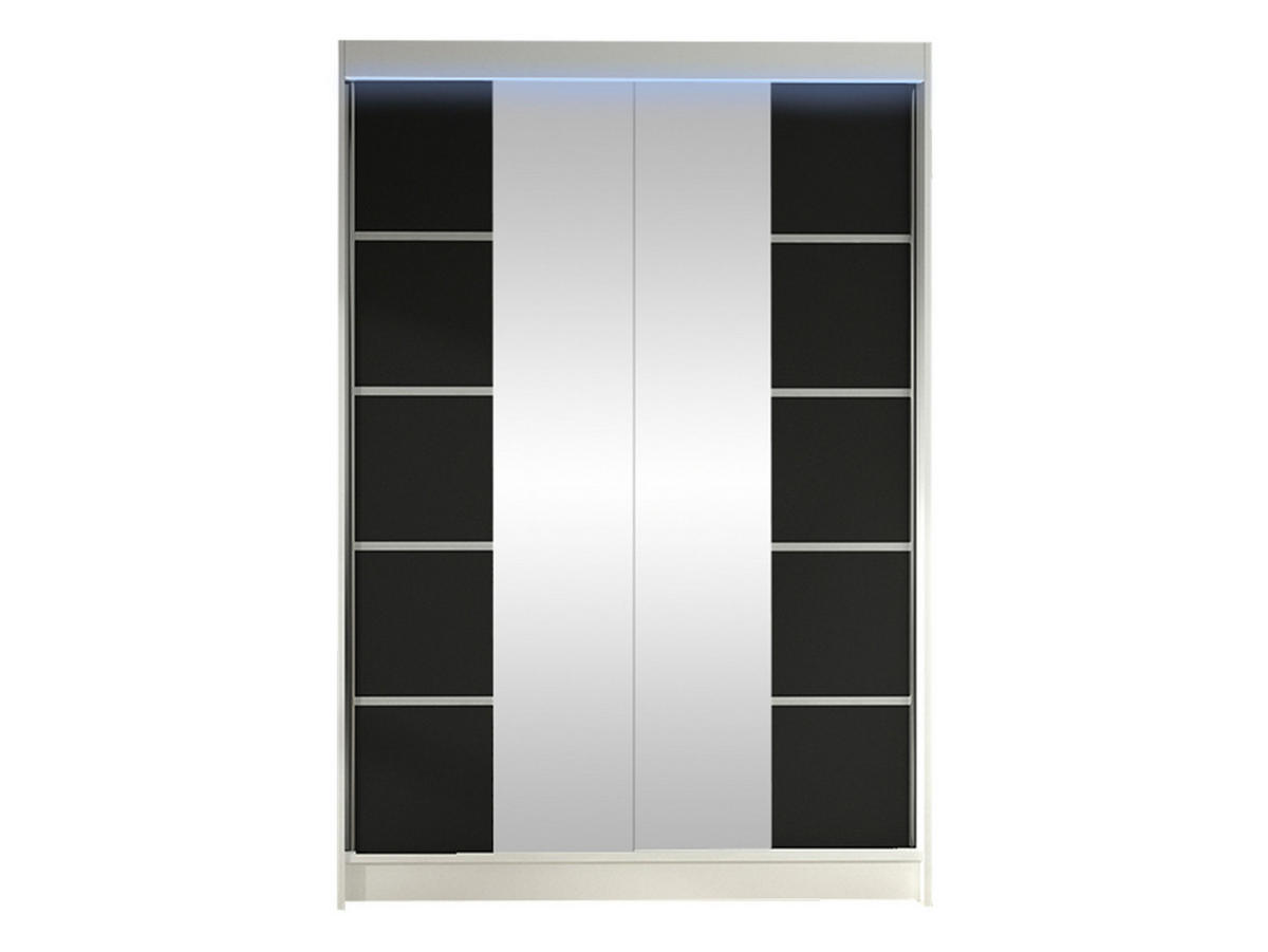 SCHWEBETÜRENSCHRANK Lino V mit RGB LED Beleuchtung - Schwarz/Weiß, Holzwerkstoff/Metall (120/200/58cm) - MIRJAN24