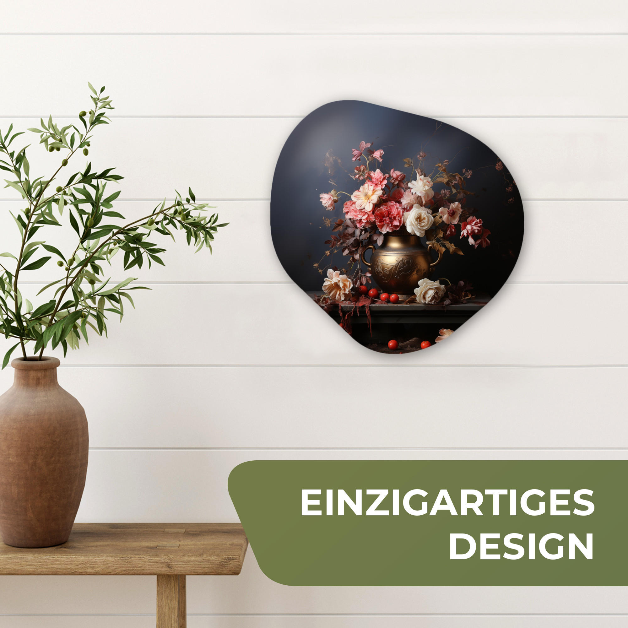 WANDBILD Stilleben - Blumen - Rosen - Blumenstrauß - Vase 40x40 cm - Dunkelbraun, Kunststoff (40/40cm) - MuchoWow