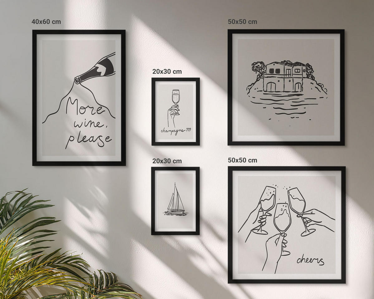 WANDBILDER 5er-Set - 50x50 cm & 20x30 cm & 40x60 cm Schwarzer Rahmen - Minimalistische Boho-Muster - Schwarz, Kunststoff (40/60cm) - ArtPrintCave