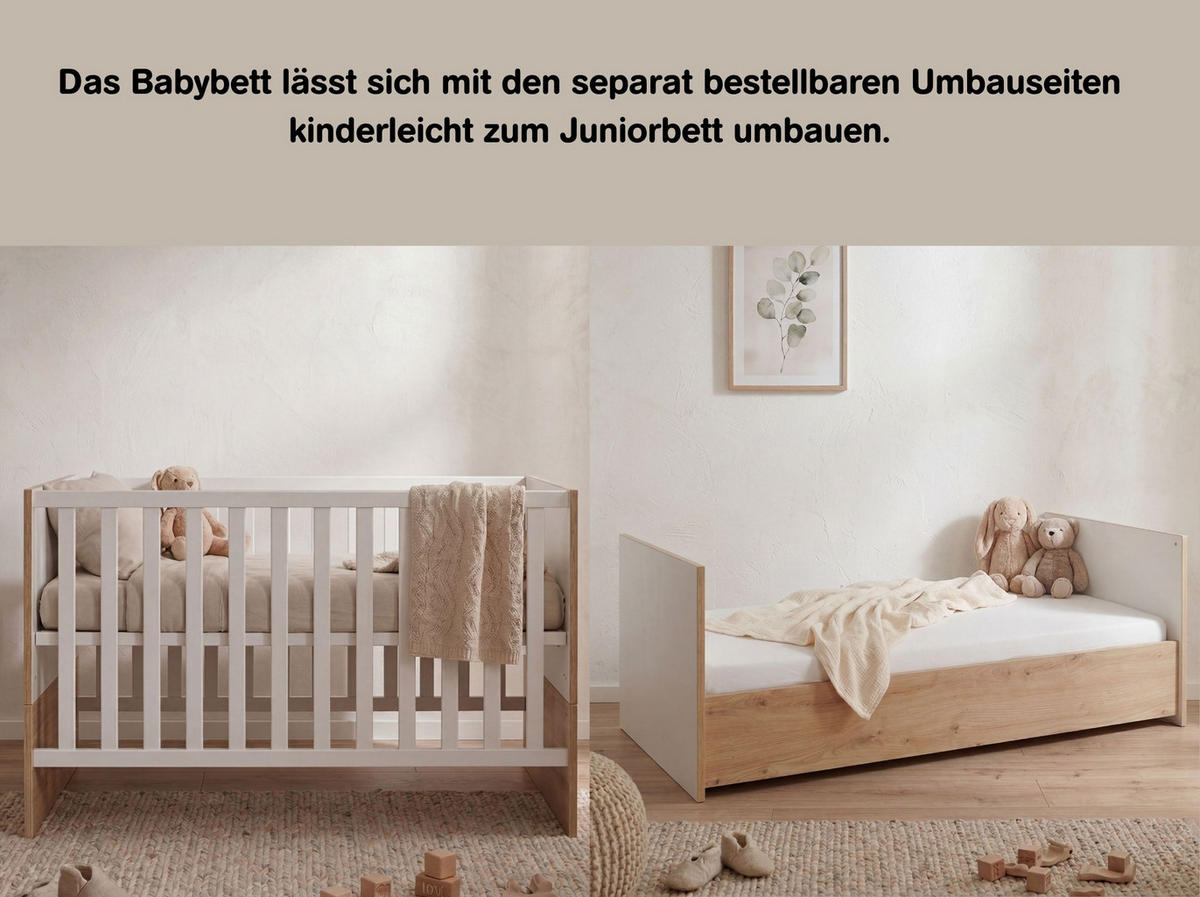 BABYBETT Maxim 70 x 140 cm 4x höhenverstellbar - Eiche Artisan/Weiß, Holz/Holzwerkstoff (70/140cm) - arthur berndt