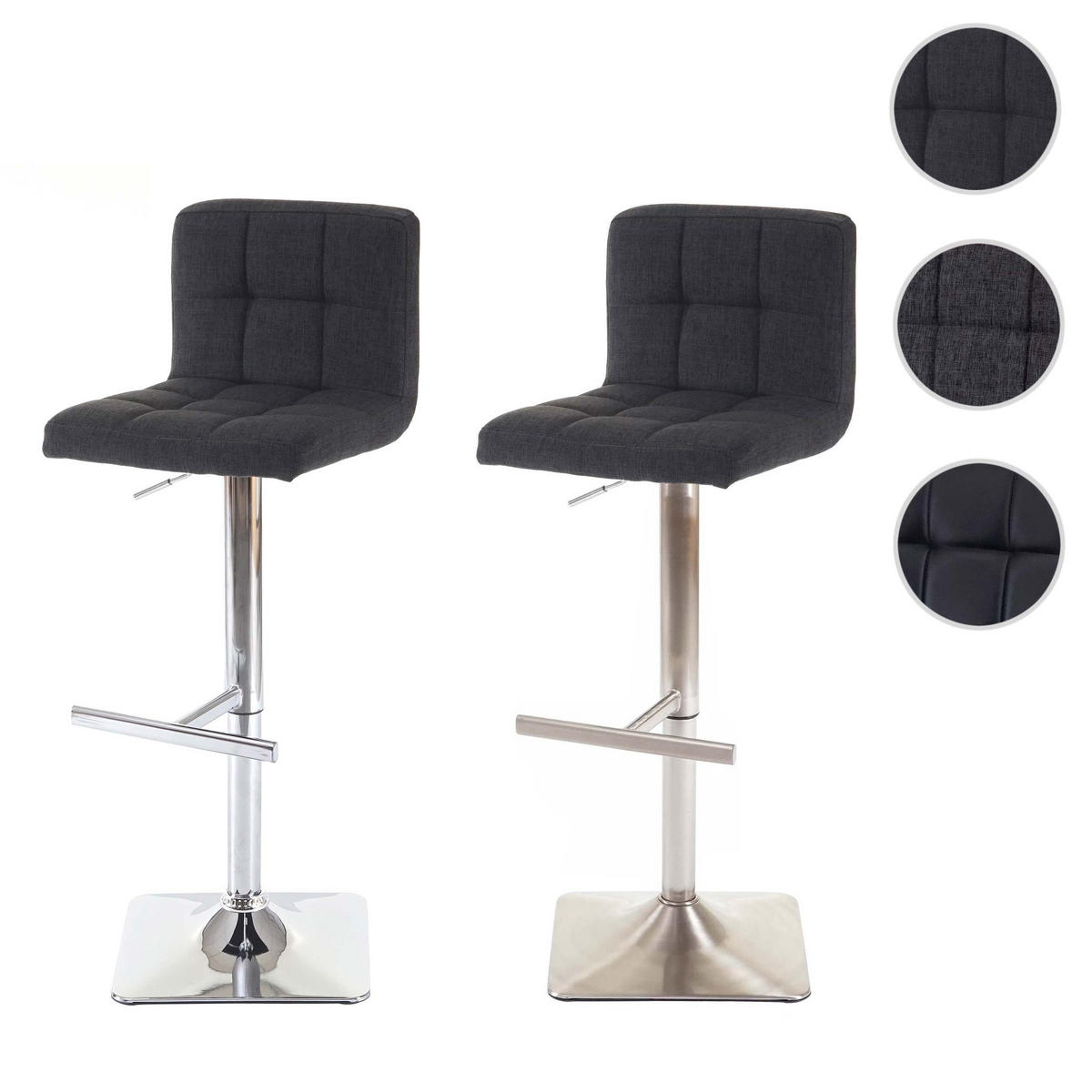 BARHOCKER 2er-Set gepolstert und höhenverstellbar Sitzhöhe 63-84cm mit Lehne drehbar Stoff/Textil Dunkelgrau Chromfuß - Schwarz, Textil (40/110/43cm) - PROREGAL