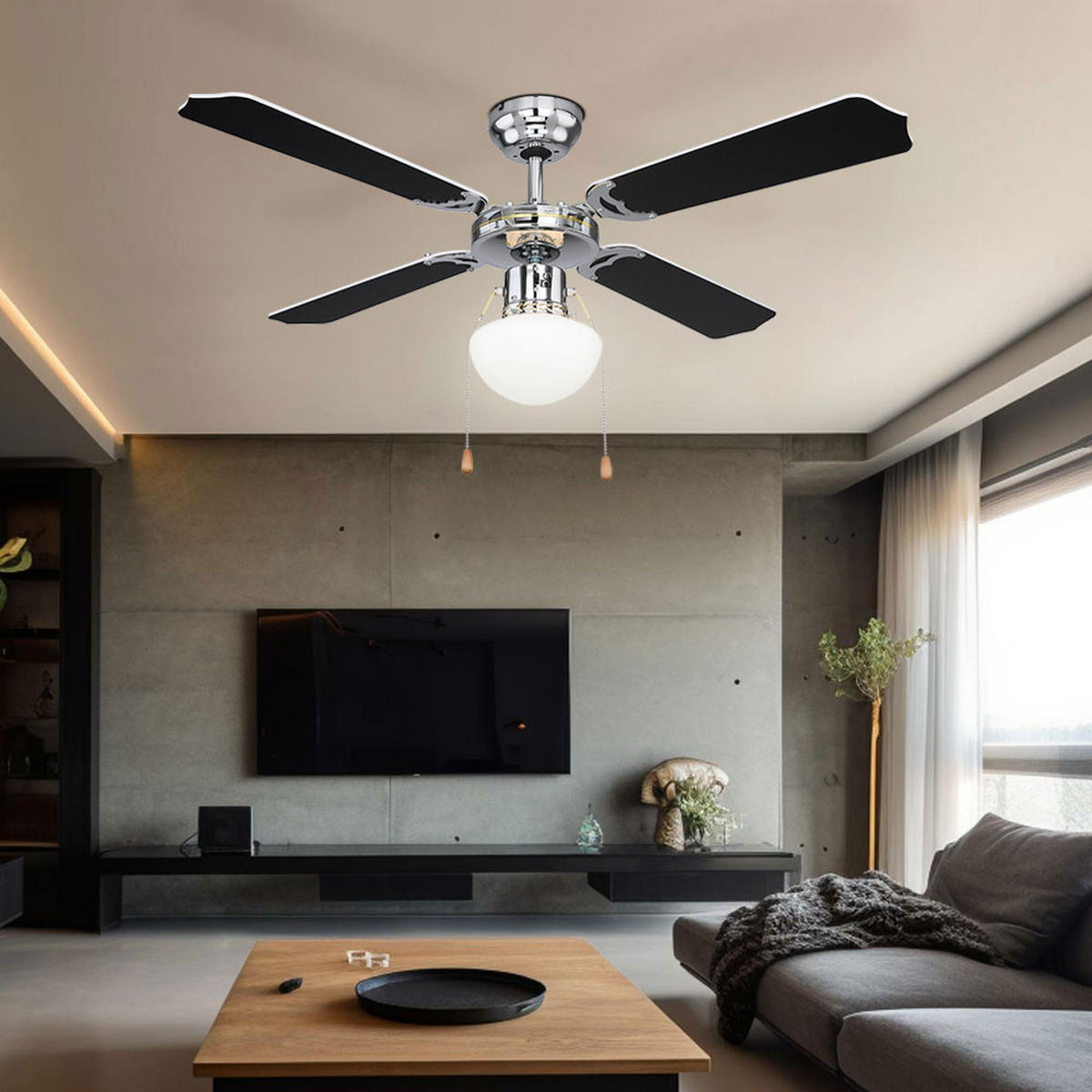 DECKENLEUCHTE Metall Schwarz CHAMPION - Schwarz, Glas (106.6/106.6/41.5cm) - Globo Lighting