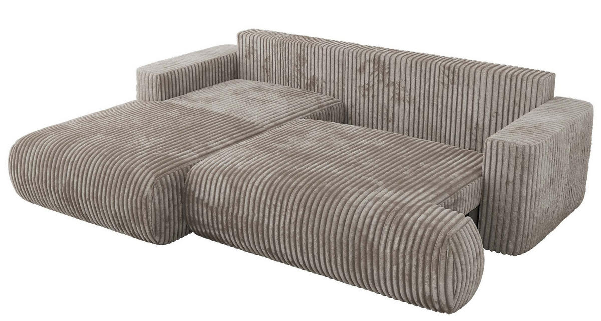 ECKSOFA OVO L Hellbraun Cord - Links Seite - Hellbraun/Schwarz, Kunststoff/Textil (271/195cm) - MKS