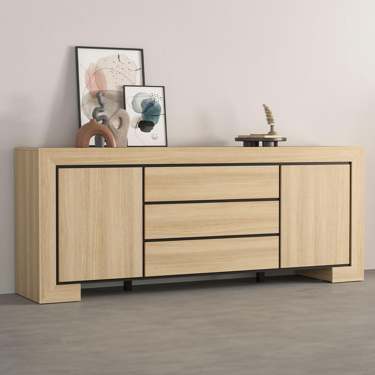 SIDEBOARD Lucius Holz und Schwarz - Schwarz, Holzwerkstoff (225/90/48cm) - Petits-meubles