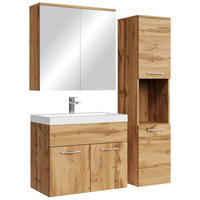BADMÖBEL-SET Montreal 4 Teile Spiegelschrank Eiche - 60 x 35 x 51 cm - Chromfarben/Eiche Wotan, Holz/Metall (60/51/35cm) - Badplaats
