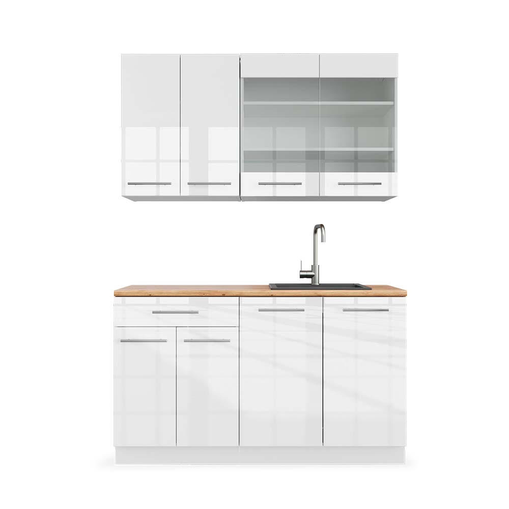 SINGLEKÜCHE Fame-Line Weiß Hochglanz/Weiß 140 cm, AP Eiche - Weiß Hochglanz/Weiß, Holzwerkstoff (140/81.6/60cm) - Vicco